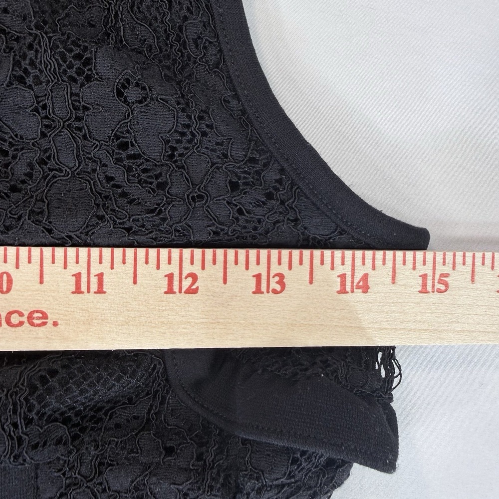 Nicole Miller Black Lace Midi Dress XS Ruffle Romantic Cocktail Bodycon Sheath - Picture 9 of 12